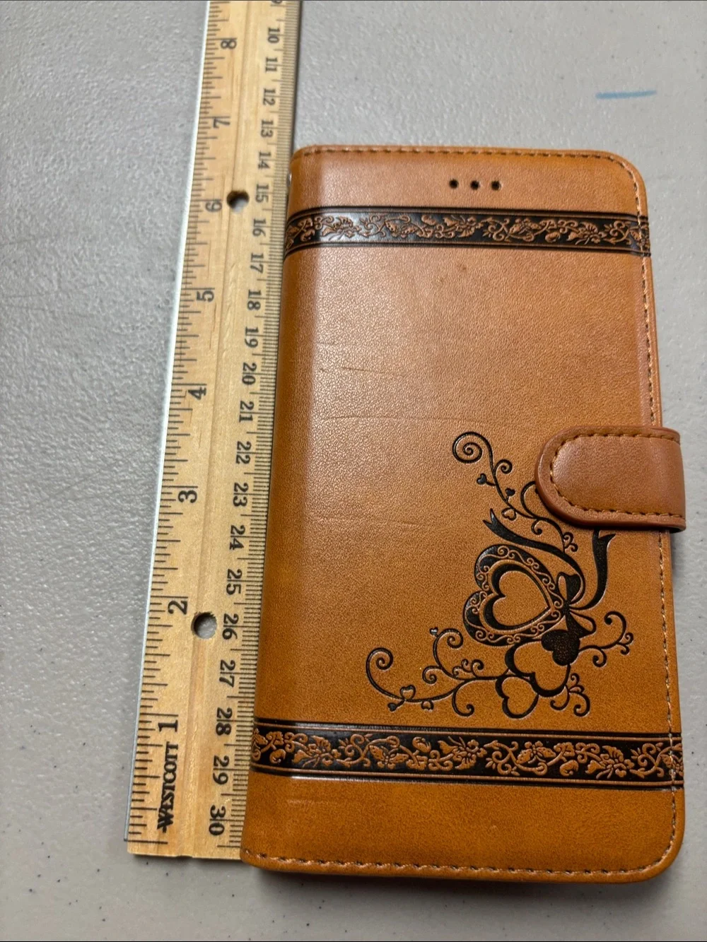 Brown Floral Wallet Phone Case with Magnetic Closure